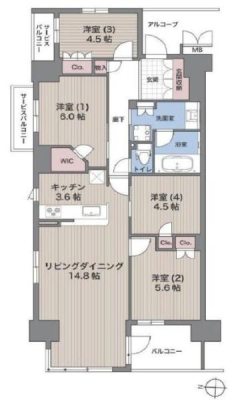 京都府京都市右京区西院高田町 4-1の中古マンションの間取り図