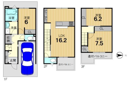 京都府京都市右京区西京極佃田町の新築一戸建ての間取り